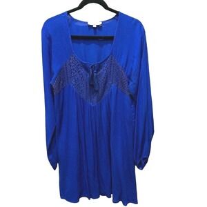 Purple Snow Royal Blue Crochet Inset Tassel Tie Tunic Top RSA1491‎ Mens L